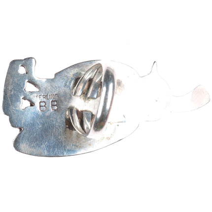 sz8 Big vintage BB Native American sterling silver quail carved inlay ring