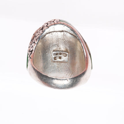 sz9 Heavy vintage Native American sterling silver intarsia inlay men's ring