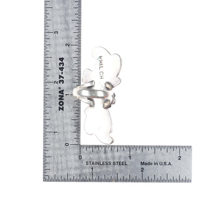 sz7.5 Phil Chapo Navajo sterling silver turquoise/coral long ring