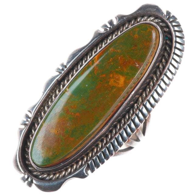 sz7.5 Eugene Belone Navajo King's Manassa Turquoise long sterling silver ring