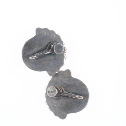 Vintage 40's-50's Zuni sterling silver turquoise, spiny oyster sunface earrings
