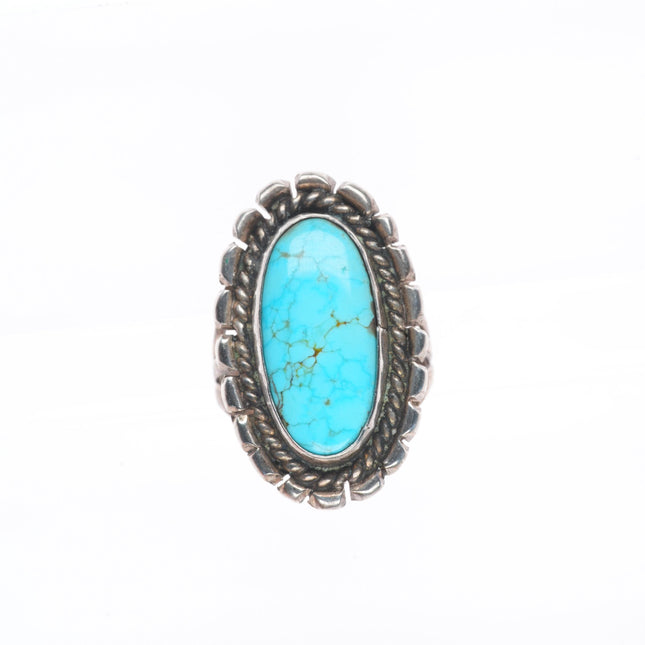 sz4.75 Vintage Navajo sterling silver rope bezel ring with nice turquoise