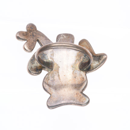 sz7 Big vintage Zuni sterling silver owl ring shell/turquoise inlay