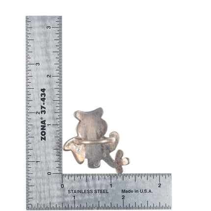 sz7 Big vintage Zuni sterling silver owl ring shell/turquoise inlay