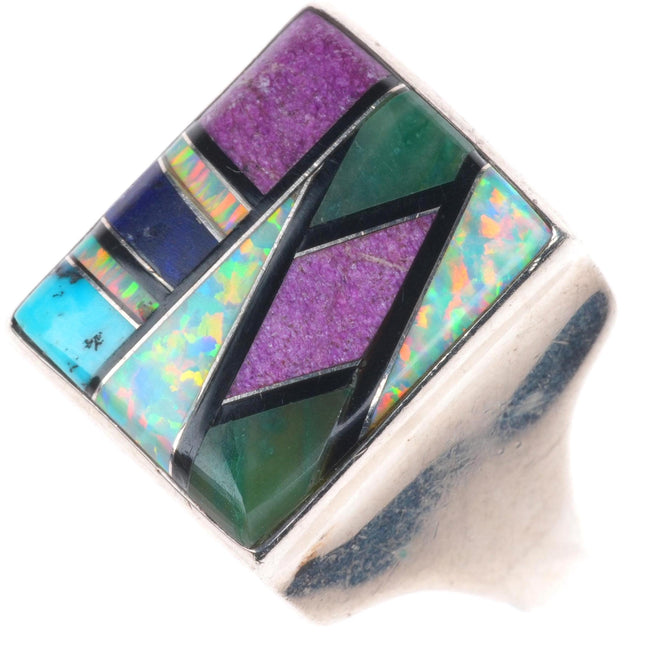 sz11.5 Vintage VM Native American sterling silver, turquoise, opal sugilite ring