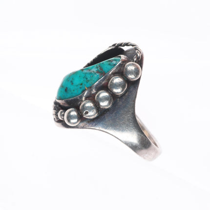 sz10 Vintage Navajo sterling silver turquoise feather bezel ring