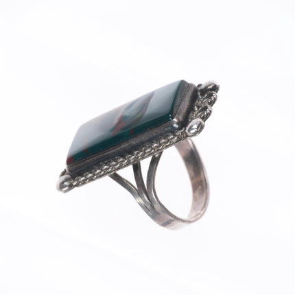 sz6.5 big vintage Navajo sterling silver green/maroon jasper ring