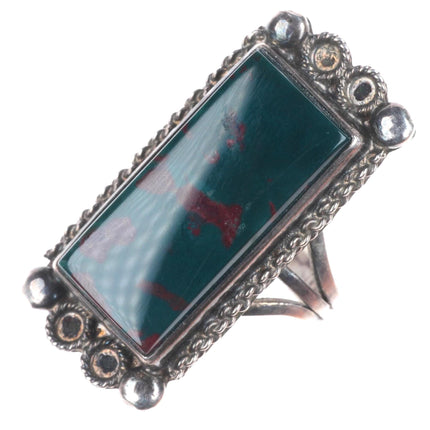 sz6.5 big vintage Navajo sterling silver green/maroon jasper ring