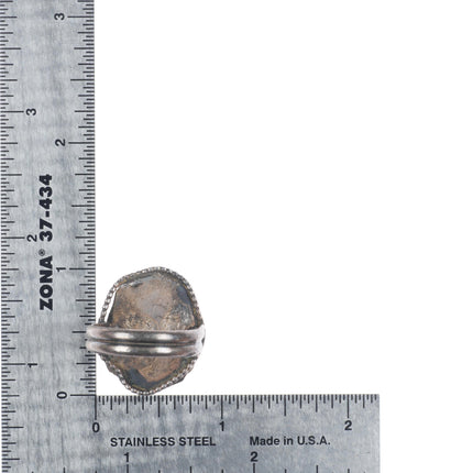 sz10 Vintage Navajo sterling silver turquoise ring with stamped bezels