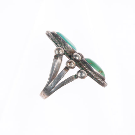 sz6 30's-40's Vintage Navajo sterling silver twisted wire bezel 2 turquoise ring
