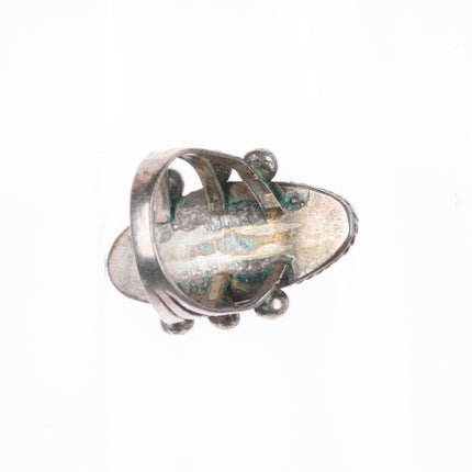 sz6 30's-40's Vintage Navajo sterling silver twisted wire bezel 2 turquoise ring