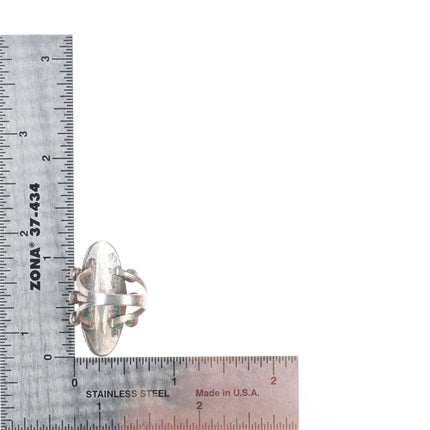 sz6 30's-40's Vintage Navajo sterling silver twisted wire bezel 2 turquoise ring