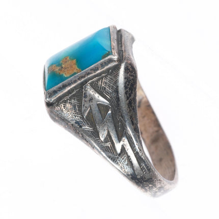 sz7 Blue Gem turquoise vintage Bell Trading post sterling silver lightning ring