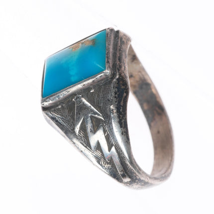 sz7 Blue Gem turquoise vintage Bell Trading post sterling silver lightning ring