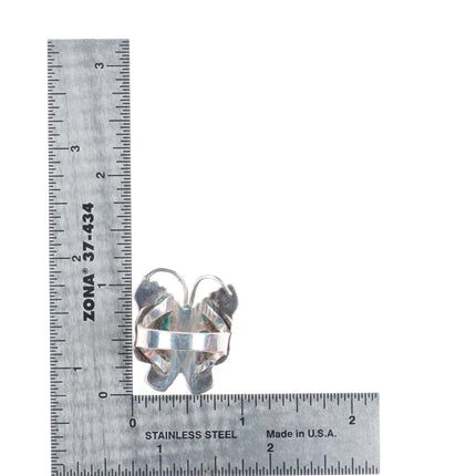 sz8 1940's Zuni sterling silver turquoise/spiny oyster inlaid butterfly ring