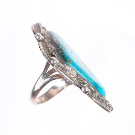 sz10.5 Huge Vintage Navajo sterling silver feather bezel ring with turquoise