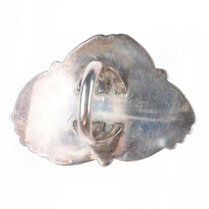 sz10.5 Huge Vintage Navajo sterling silver feather bezel ring with turquoise