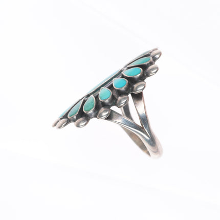 sz7.75 40's-50's Vintage Zuni sterling silver flush inlay turquoise cluster ring