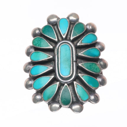 sz7.75 40's-50's Vintage Zuni sterling silver flush inlay turquoise cluster ring