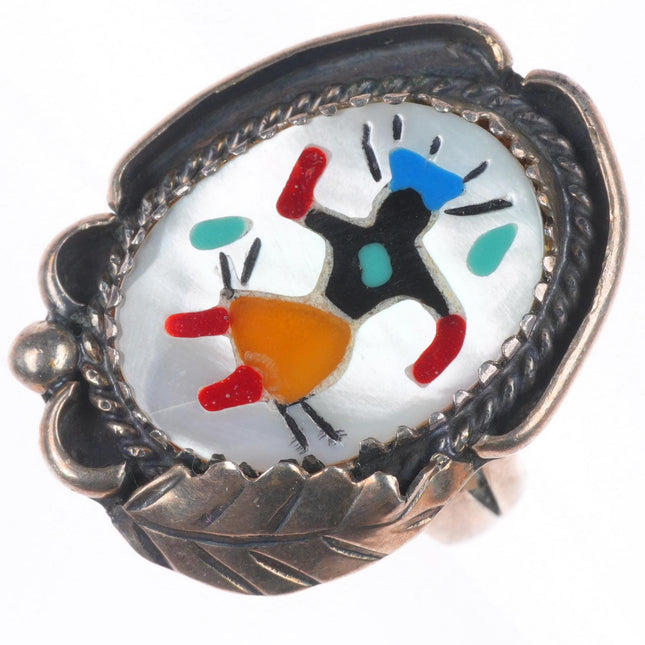sz6 Vintage Zuni sterling silver Ghan dancer inlay women's ring