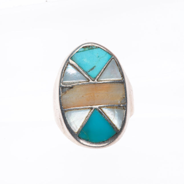 sz9 Vintage Navajo sterling silver turquoise/shell inlay men's ring