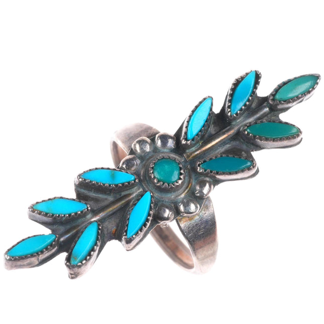 sz4.5 Vintage Zuni sterling silver long needlepoint turquoise ring