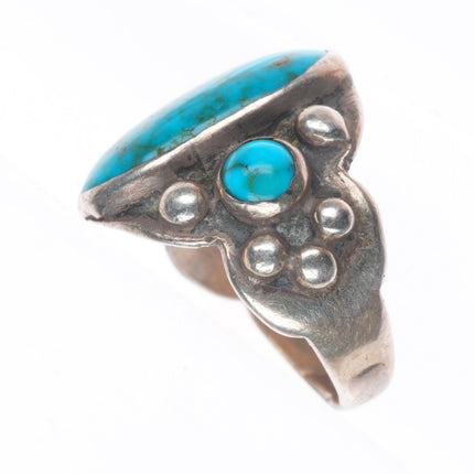 sz7 20's-30's Antique Navajo ingot silver high grade turquoise 3 stone ring