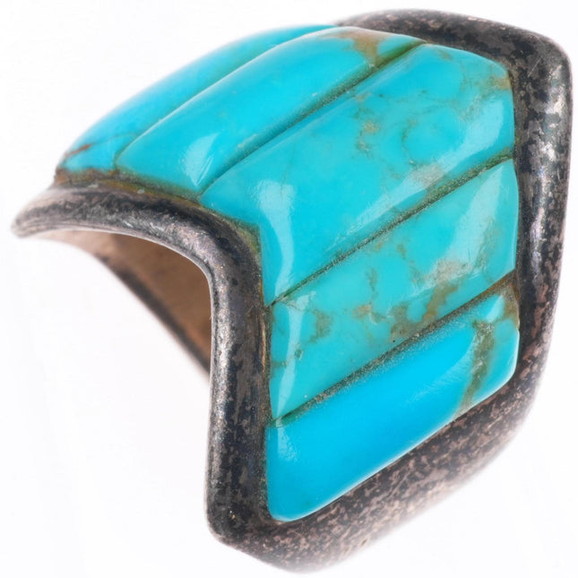 sz6 Vintage Native American sterling silver turquoise corn row shield ring