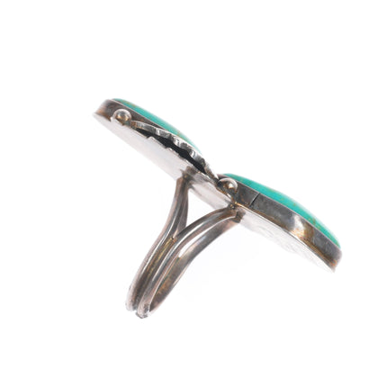 sz9 Vintage Navajo sterling silver high grade turquoise 2 stone ring