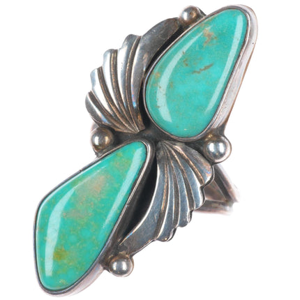sz9 Vintage Navajo sterling silver high grade turquoise 2 stone ring