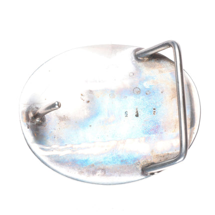 Vintage Mexican modernist sterling silver turquoise shadowbox belt buckle