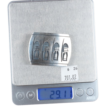 small Charleston Lewis Hopi overlay Long Hair Kachina belt buckle