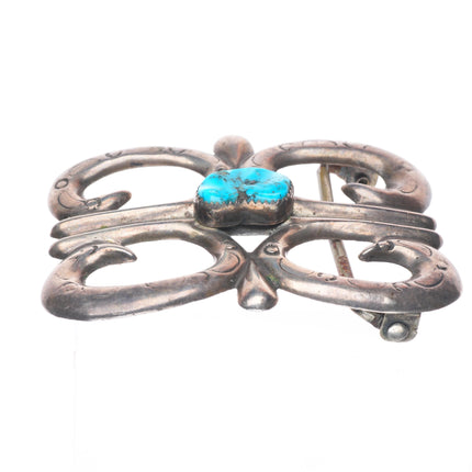 Vintage Navajo sterling silver turquoise cast belt buckle