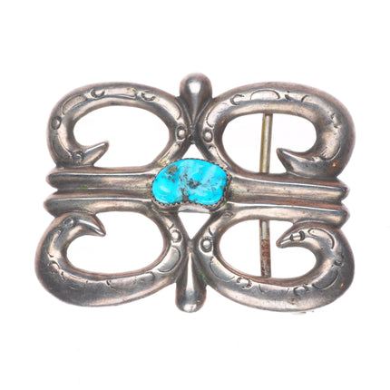 Vintage Navajo sterling silver turquoise cast belt buckle
