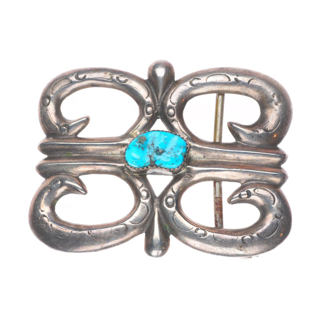 Vintage Navajo sterling silver turquoise cast belt buckle