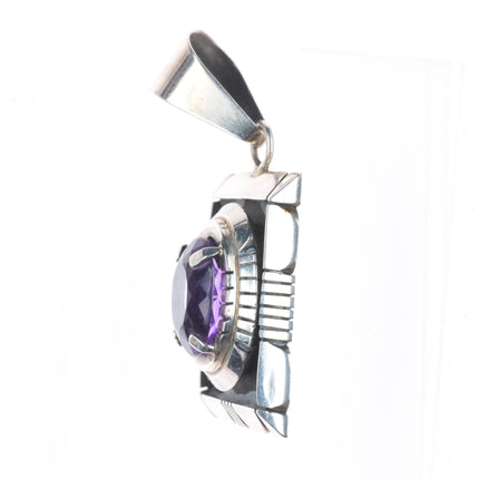 Retro Carl Quintana Navajo sterling silver amethyst necklace pendant