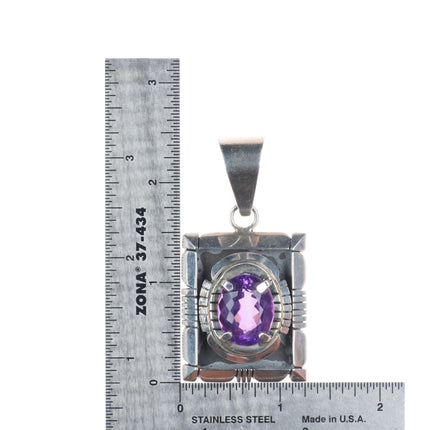 Retro Carl Quintana Navajo sterling silver amethyst necklace pendant