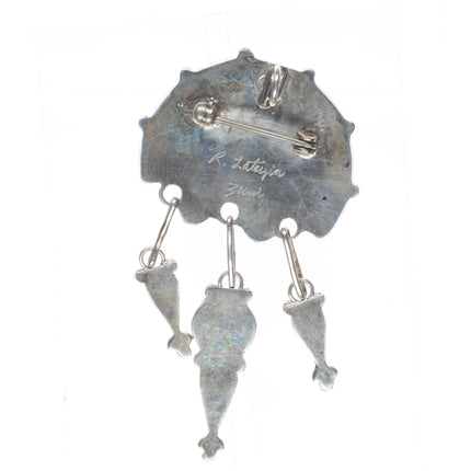 Ricky Latyice Zuni sterling silver sunface dangly pendant turquoise/coral inlay