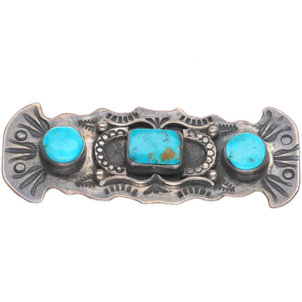 30's-40's Vintage Navajo sterling silver 3 stone turquoise pin/brooch