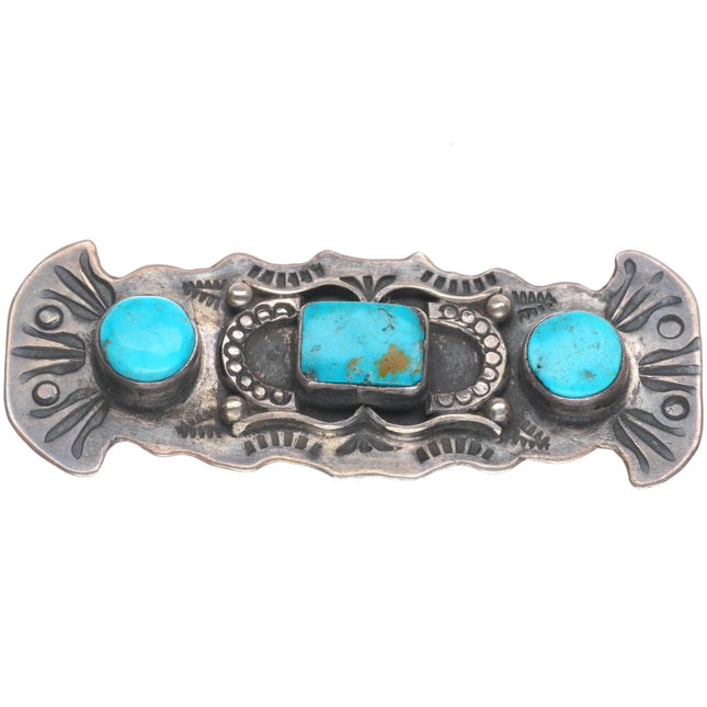 30's-40's Vintage Navajo sterling silver 3 stone turquoise pin/brooch