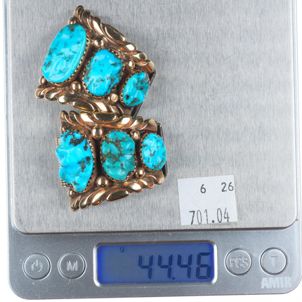 Robert and Bernice Leekya Zuni 14k gold/sterling silver watch tips w/turquoise