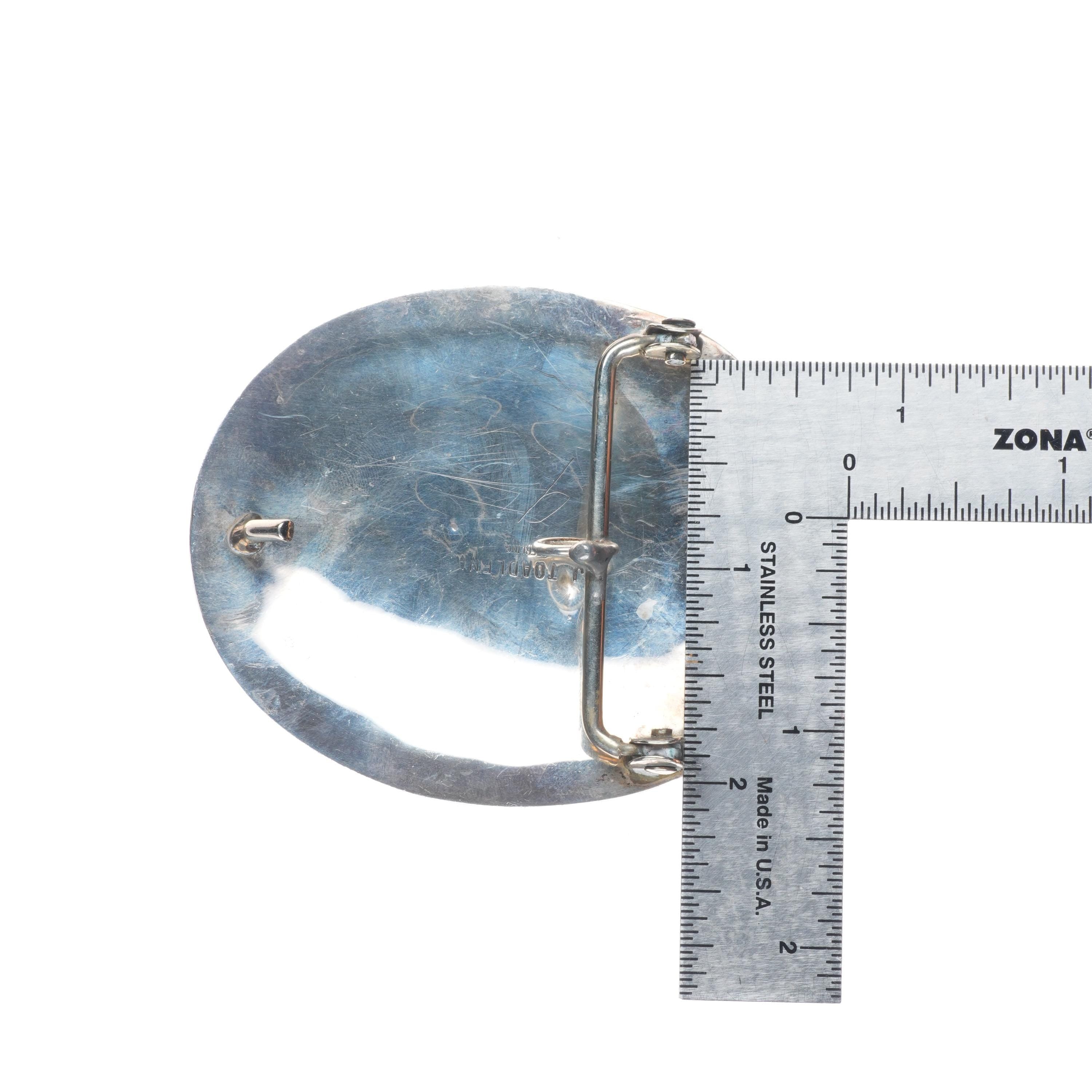 VINTAGE J. TOADLENA STERLING SILVER, TURQUOISE NAVAJO BELT BUCKLE JW TOADLENA IHMSS STERLING SILVER BELT BUCKLE CLAW BEAR  main image 3