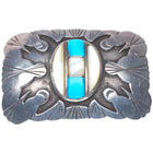 LB Tom Vintage Navajo sterling silver turquoise/shell inlay belt buckle
