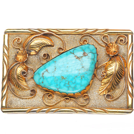 Vintage Navajo gold fill sterling silver Birds Eye Kingman turquoise belt buckle