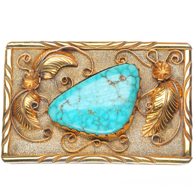Vintage Navajo gold fill sterling silver Birds Eye Kingman turquoise belt buckle