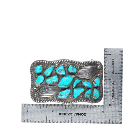 Vintage Juan Calavaza Zuni sterling silver turquoise cluster belt buckle