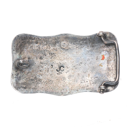 Vintage Juan Calavaza Zuni sterling silver turquoise cluster belt buckle