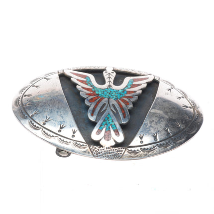 J Franklin Navajo sterling silver chip inlay peyote bird belt buckle