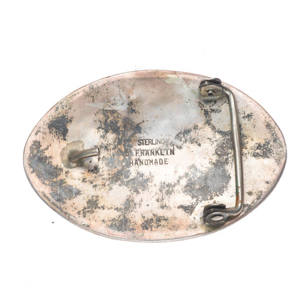 J Franklin Navajo sterling silver chip inlay peyote bird belt buckle