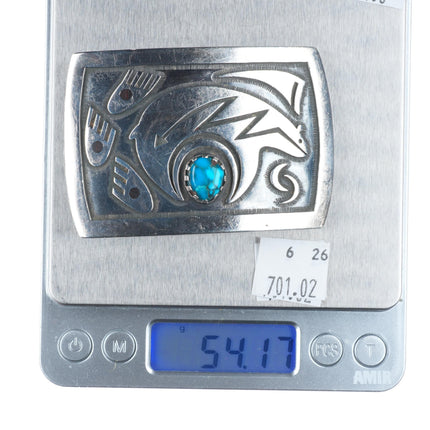 Floyd Namingha Lomakuyvaya Hopi Bisbee Turquoise sterling silver belt buckle